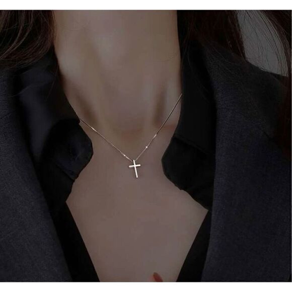 Simple Cross Charm Necklace Minimalist Gift Baptism Confirmation Religious Miles - Picture 2 of 4